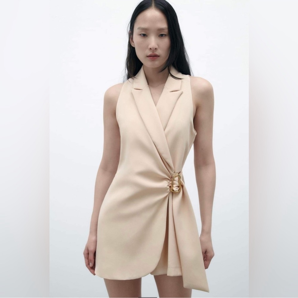Zara Buckled Wrap Jumpsuit Blazer Light Beige